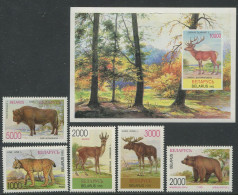 Belarus:Unused Stamps Serie And Block Animals, Bear, Goat, Moose, Lynx, Buffalo, Deer, 1995, MNH - Bielorussia