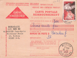 FRANCE SEUL SUR LETTRE. N° 1081. PARMENTIER. CP REMBOURSEMENT. INTERIEUR - 1921-1960: Modern Period