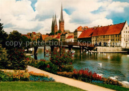 73217159 Luebeck Blick Vom Malerwinkel Ufepromenade Trave Bruecke Kirche Luebeck - Luebeck