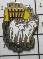 1818A Pin's Pins / Beau Et Rare / VILLES / FETE RETRO CHARETTE FOIN VACHE BOEUFS MONTAILLé SARTHE - Cities