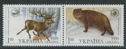 Ukraine:Ukraina:Unused Stamps Pair Deer And Wild Cat, Joint Issue, 1999, MNH - Ucraina