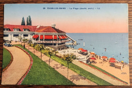 Carte Postale Ancienne Colorisée : Evian Les Bains - La Plage - Unclassified
