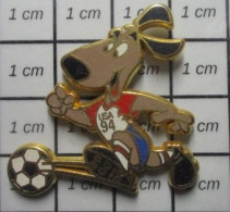 713c Pin's Pins / Beau Et Rare / SPORTS / FOOTBALL MONDIAL 94 USA MASCOTTE CHIEN Version Dorée - Fussball