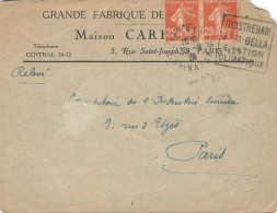 LETTRE. 1928. PAIRE SEMEUSE 25c. DAGUIN OUISTREHAM RIVA-BELLA CALVADOS   // 2 - 1921-1960: Moderne