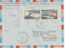 PREMIERE LIAISON    PARIS  BERNE   PAR   SWISSSAIR - Handstempel