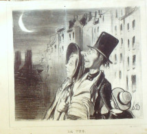 Litho Daumier Honoré Les Cinq Sens 'La Vue' Planche N°2 Signée 1838 - Stiche & Gravuren