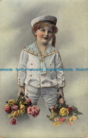 R043811 Old Postcard. A Boy With Flowers - World