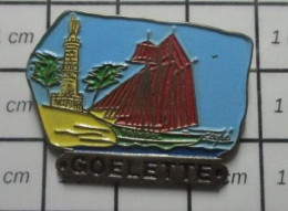 713c Pin's Pins / Beau Et Rare / BATEAUX / VOILE VOILIER PHARE GOELETTE PAIMPOL BRETAGNE - Boats