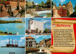 73216465 Wolfsburg Wolfsgruppe Skulpturen Fussgaengerzone Schloss Schillerteich  - Wolfsburg