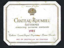 Etiquette Vin Chateau Roumieu Sauternes 1983  Catherine Craveia Loyaud  Propriétaire - Bordeaux