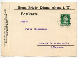 Germany 1927 Postcard; Altena (Westf.) - Friedr. Künne To Ostenfelde; 5pf. Friedrich Von Schiller - Covers & Documents