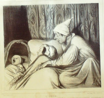 Litho Daumier Honoré Les Cinq Sens ' L'Ouie' Planche N°4 Signée 1838 - Stiche & Gravuren