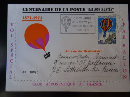 Centenaire De La Poste, Vol Spécial Par Ballon (année 1971) Atterrissage à BETZ Le 28/01/1971 - Otros & Sin Clasificación