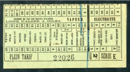 Ticket Tramway Alger Vers 1900 "Chemin De Fer Sur Route D'Algerie" Billet Chemin De Fer - Pub Chocolat Poulain - Mondo