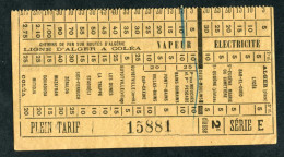 Ticket Tramway Alger Vers 1900 "Chemin De Fer Sur Route D'Algerie" Billet Chemin De Fer - Pub Byrrh - Welt