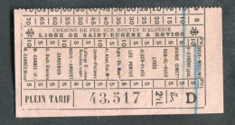 Ticket Tramway Alger Vers 1900 "Chemin De Fer Sur Route D'Algerie" Billet Chemin De Fer - Pub Savon Le Bouton D'Or - Welt