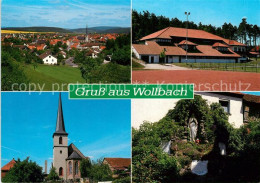 73214770 Wollbach Bad Neustadt Panorama Kirche Heiligenfigur Sportanlagen Wollba - Autres & Non Classés