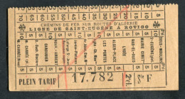 Ticket Tramway Alger Vers 1900 "Chemin De Fer Sur Route D'Algerie" Billet Chemin De Fer - Pub Petit-Beurre LU - Monde