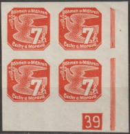 061/ Pof. NV 3, Corner 4-block, Broken Frame, Plate Number (1-)39 - Unused Stamps