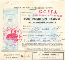 BON POUR UN PAQUET EN FRANCHISE POSTALE. CCFFA. 41° GROUPE DE Cies DE Q.C.         /  2 - Militaire Zegels