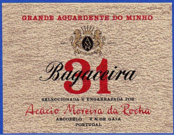 Brandy Label, Portugal - Grande Aguardente Do Minho BAGACEIRA 31 -|-  Arcozelo, Vila Nova De Gaia - Alcoholes Y Licores