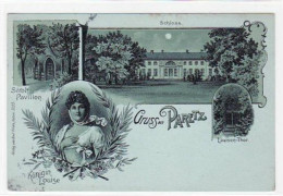 39003407 - Mondschein Lithographie Gruss Aus Paretz Mit Portraet Von Koenigin Louise, Stroh Pavillon, Schloss Und Louis - Sonstige & Ohne Zuordnung