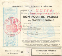 BON POUR UN PAQUET EN FRANCHISE POSTALE. CCFFA. 41° GROUPE DE Cies DE Q.C.         /  2 - Francobolli  Di Franchigia Militare