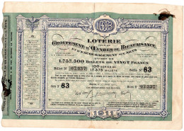 1911  LOTERIE " Groupement D' Oeuvres De Bienfaisance Des Arts "  Billet De Vingt Francs - Lottery Tickets