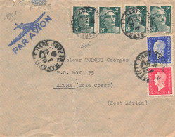 LETTRE. PAR AVION. 3 11 43. MARSEILLE POUR ACCRA. GOLD COAST        /  2 - 1921-1960: Periodo Moderno