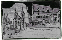 Germany Bavaria Metallisch Glaenzende Karte Von Regensburg 1899 - Storia Postale