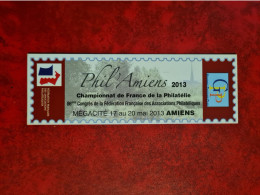 MARQUE PAGE PHIL AMIENS 2013 CHAMPIONNAT DE PHILATELIE LE BEFFROI - Documents Historiques