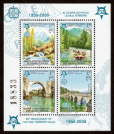 Bosnia Serbia 2005  50 Years Anniversary Europa CEPT Bridges Rafting Nature Rivers, NUMERATED Block Souvenir Sheet MNH - Bosnië En Herzegovina