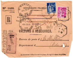 1938  VALEURS à RECOUVRER   CAD " Saint Marcel " T P Type Paix 1,50f + 1f - Covers & Documents