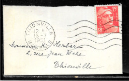 K195 - MARIANNE DE GANDON SUR LETTRE MIGNONETTE  DE THIONVILLE DU 18/07/51 - 1921-1960: Modern Period