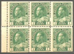 951 Canada 1911 #104a Roi King George V Admiral Issue Booklet Pane MH * Neuf CV $50.00 VF (474) - Neufs