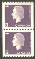 951 Canada 1963 #407 Queen Elizabeth Cameo Issue 3c Violet Roulette Coil PAIR MNH ** Neuf SC (465) - Unused Stamps