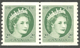 951 Canada 1954 #345 Queen Elizabeth Wilding Portrait 2c Vert Green Roulette Coil PAIR **/* (460) - Nuovi