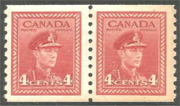 951 Canada 1942 #264 Roi King George VI 4c Carmine War Issue Roulette Coil PAIR MH * Neuf CV $16.00 VF (456) - Nuevos