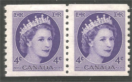 951 Canada 1954 #346 Queen Elizabeth Wilding Portrait 4c Violet Roulette Coil PAIR **/* (461) - Neufs