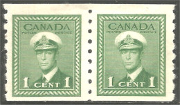 951 Canada 1942 #263 Roi King George VI 1c Vert Green War Issue Roulette Coil PAIR MH * Neuf (452a) - Unused Stamps