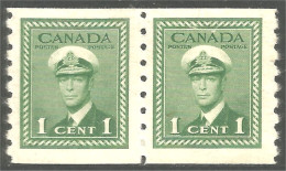 951 Canada 1942 #263 Roi King George VI 1c Vert Green War Issue Roulette Coil PAIR MH * Neuf (452b) - Neufs