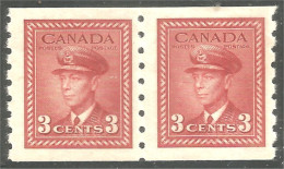 951 Canada 1942 #264 Roi King George VI 3c Carmine War Issue Roulette Coil PAIR MH * Neuf (454) - Unused Stamps
