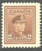 951 Canada 1942 #250 Roi King George VI 2c Brown Brun War Issue MH * Neuf (448) - Nuevos