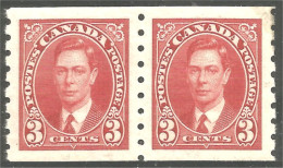 951 Canada 1937 #240 Roi King George VI 3c Carmine Roulette Coil PAIR MH * Neuf CV $25.00 VF (447) - Unused Stamps