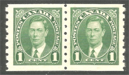 951 Canada 1937 #238 Roi King George VI 1c Vert Green Roulette Coil PAIR MH * Neuf (444) - Nuevos