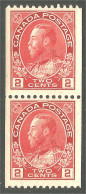 951 Canada 1915 #132 Roi King George V 2c Coil PAIR Roulette Perf 12 Hor MNH/MH **/* Neuf CV $180.00 VF (418) - Ongebruikt