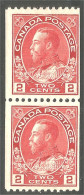 951 Canada 1915 #132 Roi King George V 2c Coil PAIR Roulette Perf 12 Hor MNH/MH **/* Neuf CV $95.00 F-VF (417) - Neufs