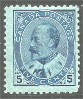 951 Canada 1903 #91 Roi King Edward VII 5c Blue MH * Neuf CV $120.00 Fine (414) - Unused Stamps