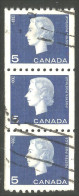 951 Canada 1962 Queen Elizabeth Cameo Issue 5c Blue Strip Of 3 Roulette Coil TB-VF (367) - Used Stamps