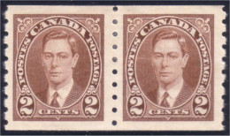 951 Canada George VI Mufti 2c Brown Coil Roulette Pair MH * Neuf CH (289) - Familles Royales